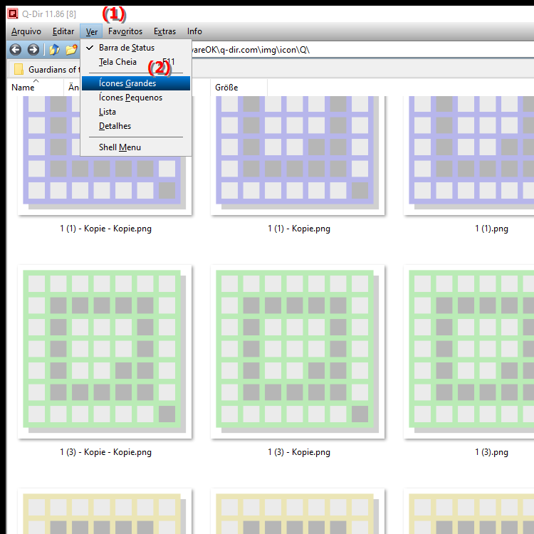 Como posso usar ícones grandes para exibir meus arquivos